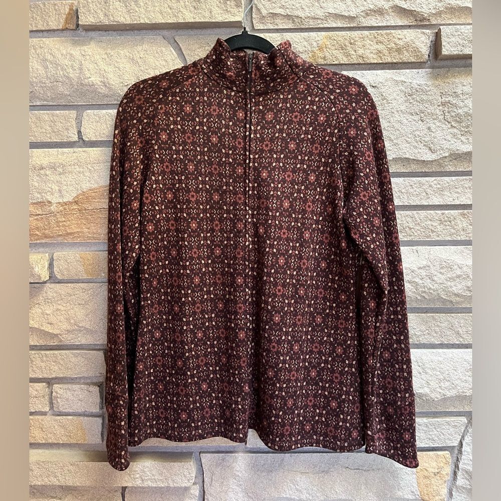Ibex Juliet 100% Merino Wool Cardigan Zip Sweater Brown Print Medium - Picture 11 of 13